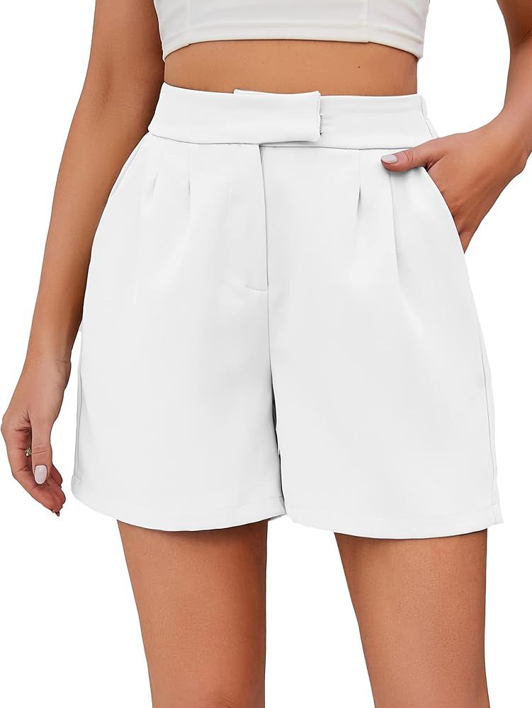 Famulily Womens Summer Cute Shorts Casual Side Pockets High Waist Shorts with Back Elastic Waist | Amazon (US)