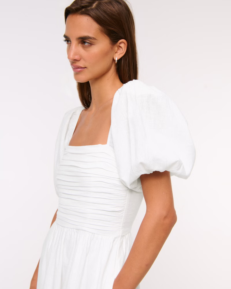 Women's The A&F Emerson Linen-Blend Puff Sleeve Midi Dress | Women's Dresses & Jumpsuits | Abercr... | Abercrombie & Fitch (US)