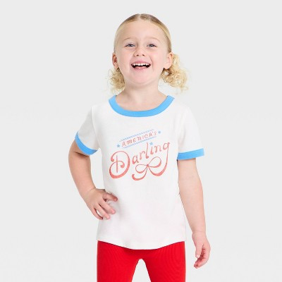 Toddler Girls' Short Sleeve Americas Darling Classic T-Shirt - Cat & Jack™ Cream 12M | Target