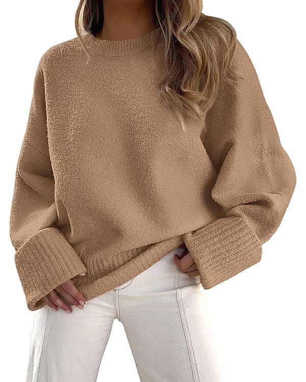 PRETTYGARDEN Women's Fall Oversized Sweaters Casual Crewneck Pullover Long Sleeve Fuzzy Chunky Kn... | Amazon (US)