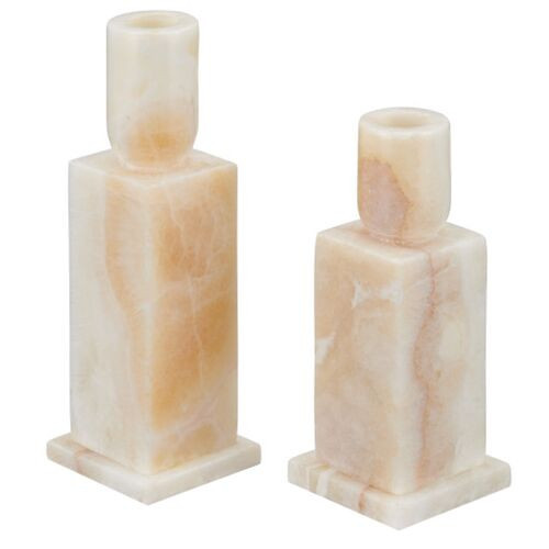 Set of 2 Lithos Onyx Candle Holders - Cream - Currey & Company - Ivory | One Kings Lane