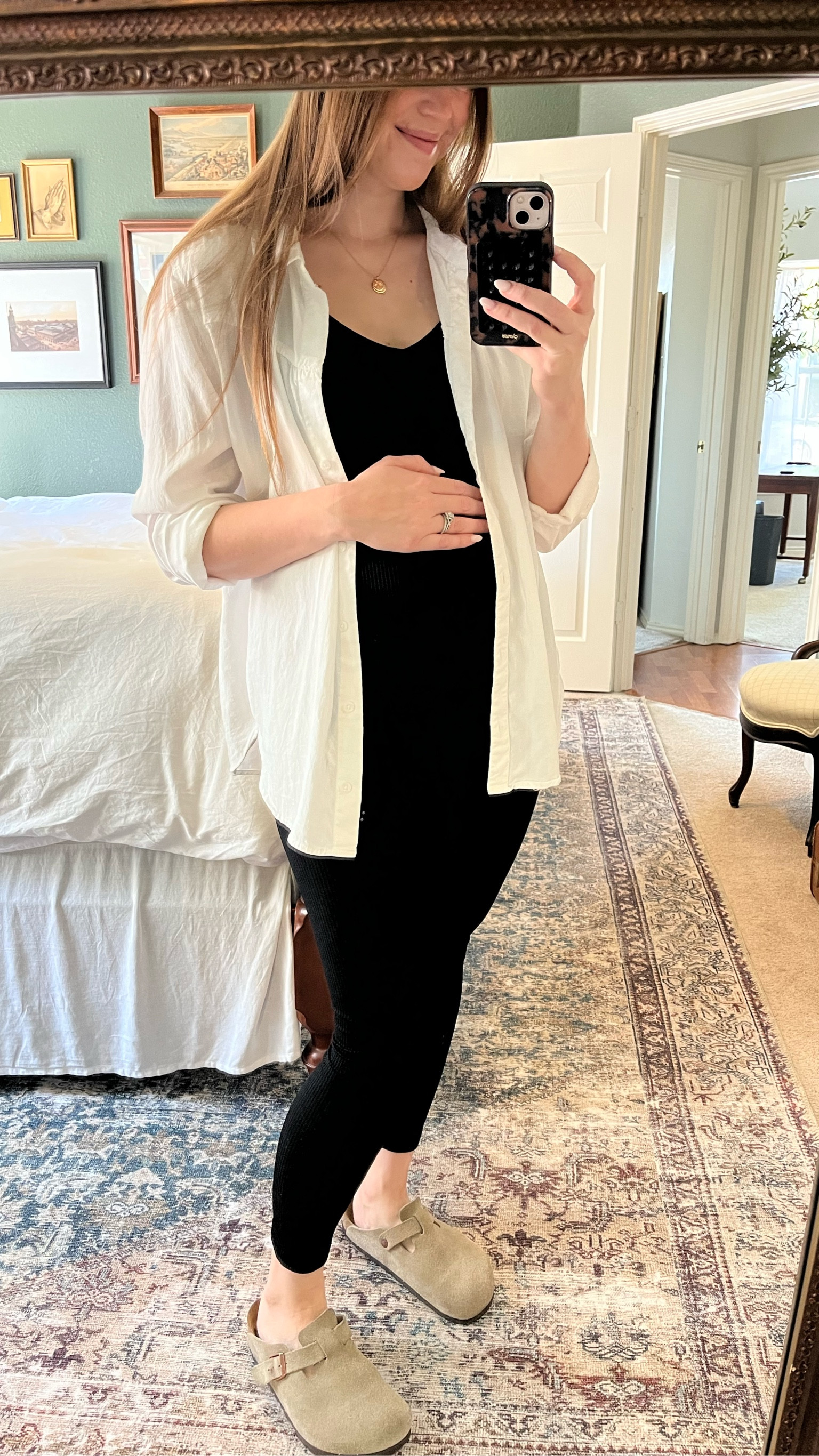 Another way to dress up this ribbed lounge ware with an oversized button down white shirt and my go to Birkenstocks! Super comfy in this stage of pregnancy 🙌

#LTKbump