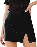 MANGOPOP Minifalda corta de piel sintética de cintura alta para mujer con abertura | Amazon (US)