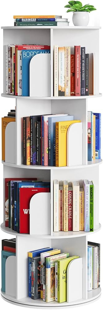 SpaceAid Cross Style 4 Tier Rotating Bookshelf, Spinning 360 Bookcase Lazy Susan Tower, Vertical ... | Amazon (US)
