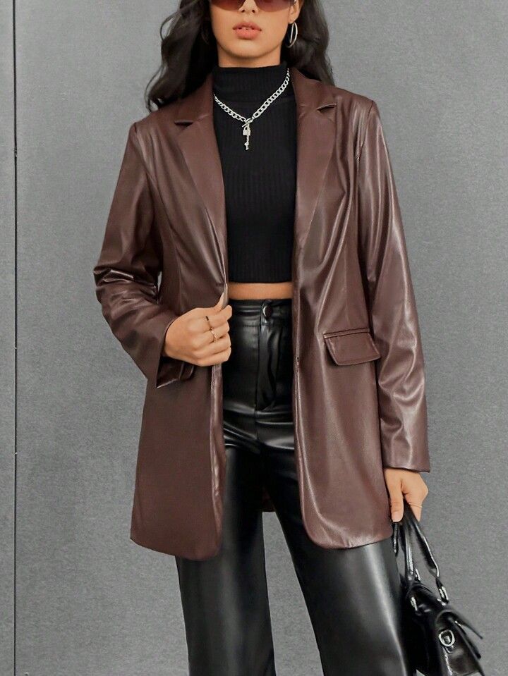 SHEIN Essnce Pu Leather Suit Jacket | SHEIN