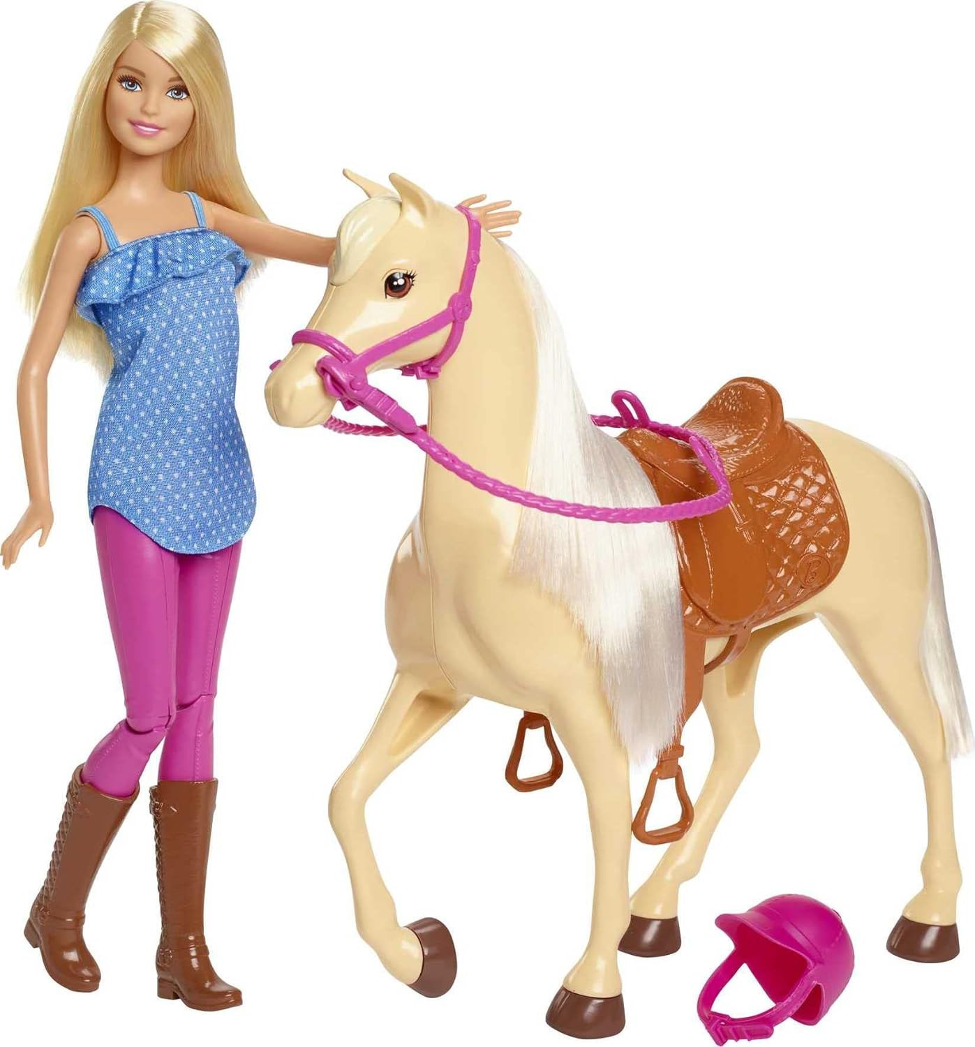 Barbie Doll, Blonde, Wearing Riding Outfit with Helmet, and Light Brown Horse with Soft White Mane and Tail, Gift for 3 to 7 Year Olds | Amazon (US)