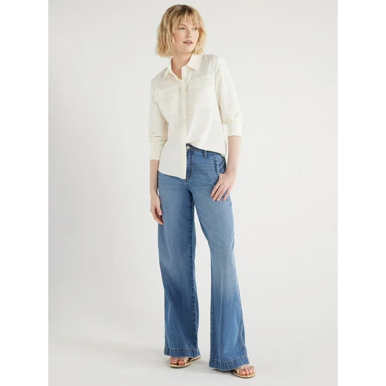 Scoop Women's Ultimate Button Down Blouse with Two Pockets, Sizes XS-XXL | Walmart (US)