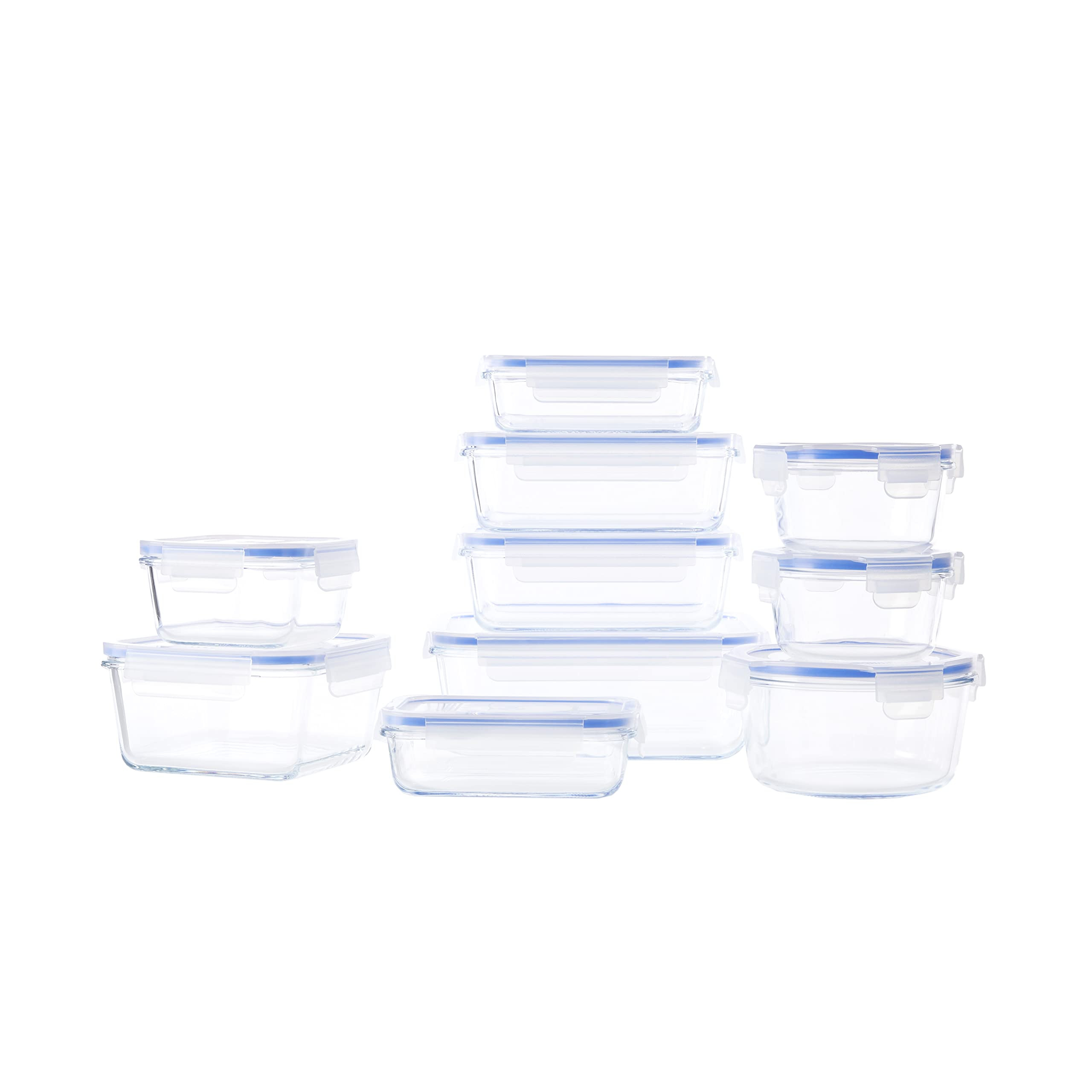 Amazon Basics 20-Piece Glass Food Storage Containers, 10 Count of Bases and Plastic Lids, Transpa... | Amazon (US)