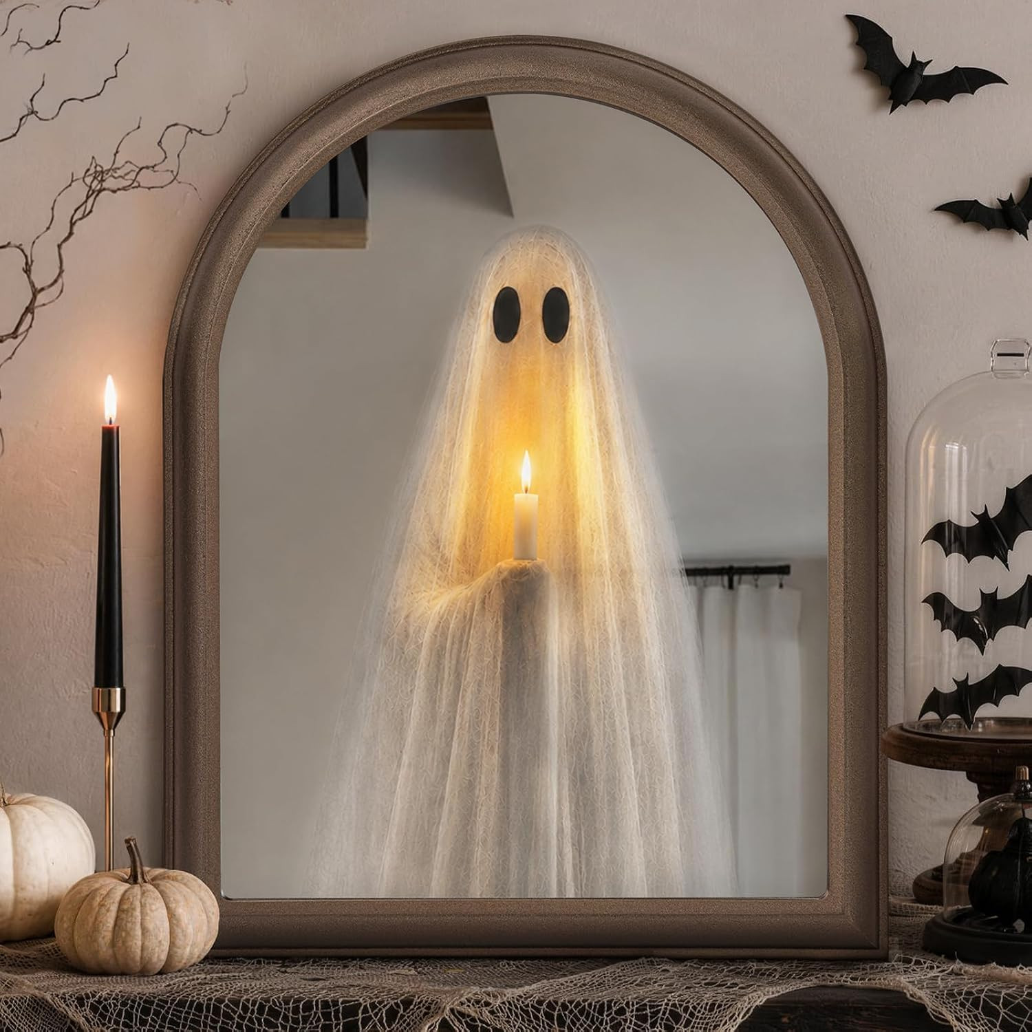 ORIENTAL CHERRY Halloween Decor - 11" x 13.8" Light Up Ghost Mirror - Spooky Halloween Decorations Indoor for Wall Table Mantel Room Home Office Party | Amazon (US)
