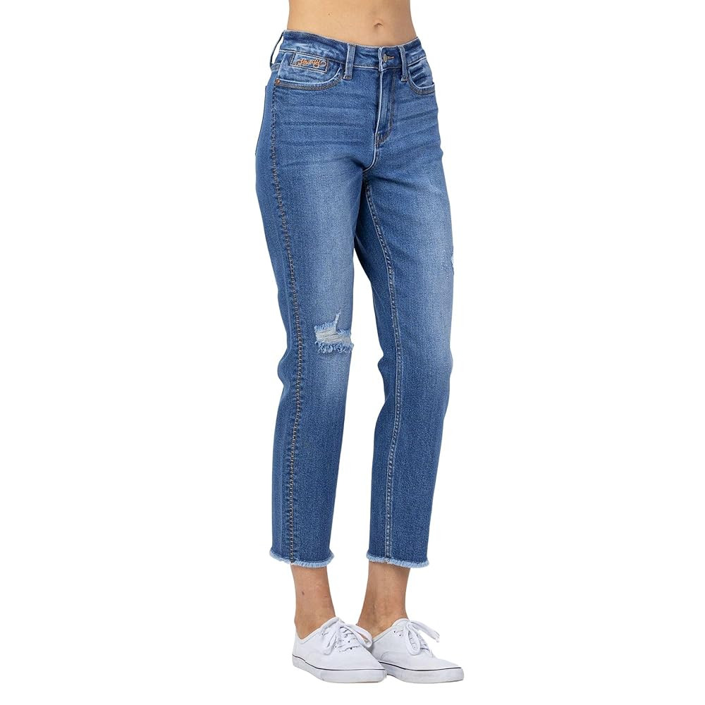 Judy Blue Women's High-Rise Howdy Embroidery Boyfriend Jeans with Side Seam Stitch | Amazon (US)