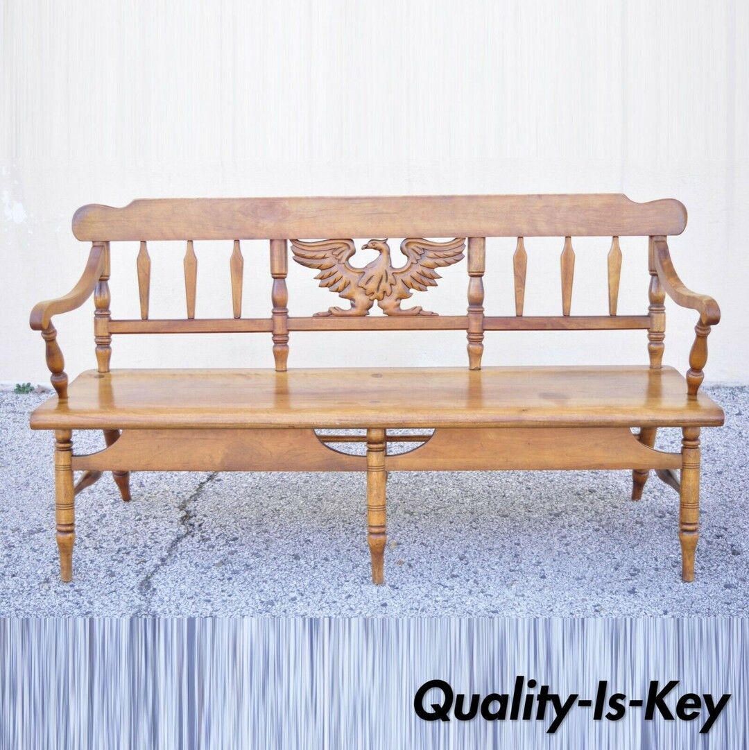 Vintage Cushman Maple Wood Settee Bench Carved Eagle Back - Etsy | Etsy (US)