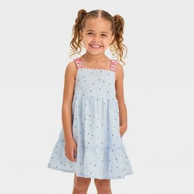Toddler Girls' Striped Star Dress - Cat & Jack™ Blue 12M | Target