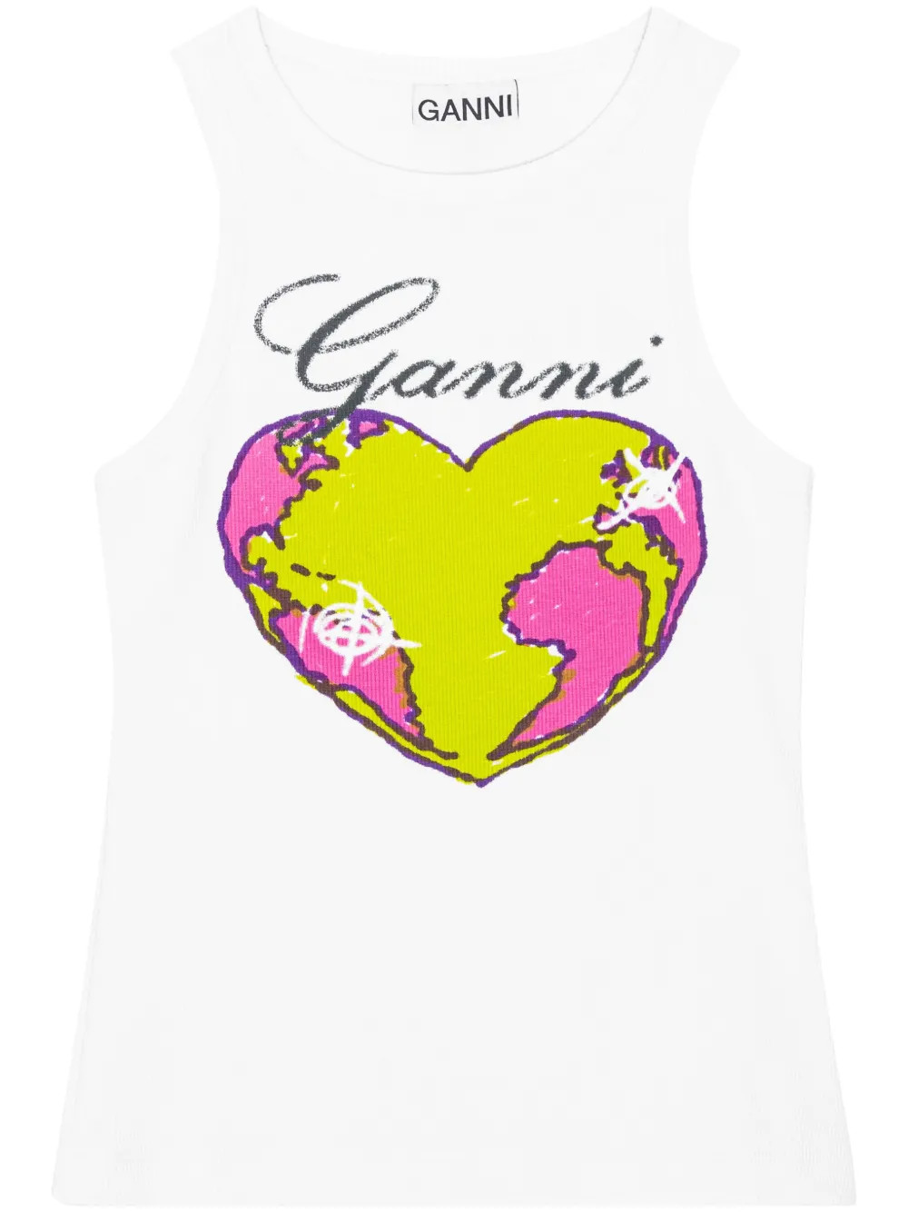 GANNI logo-print Racerback Tank Top - Farfetch | Farfetch Global