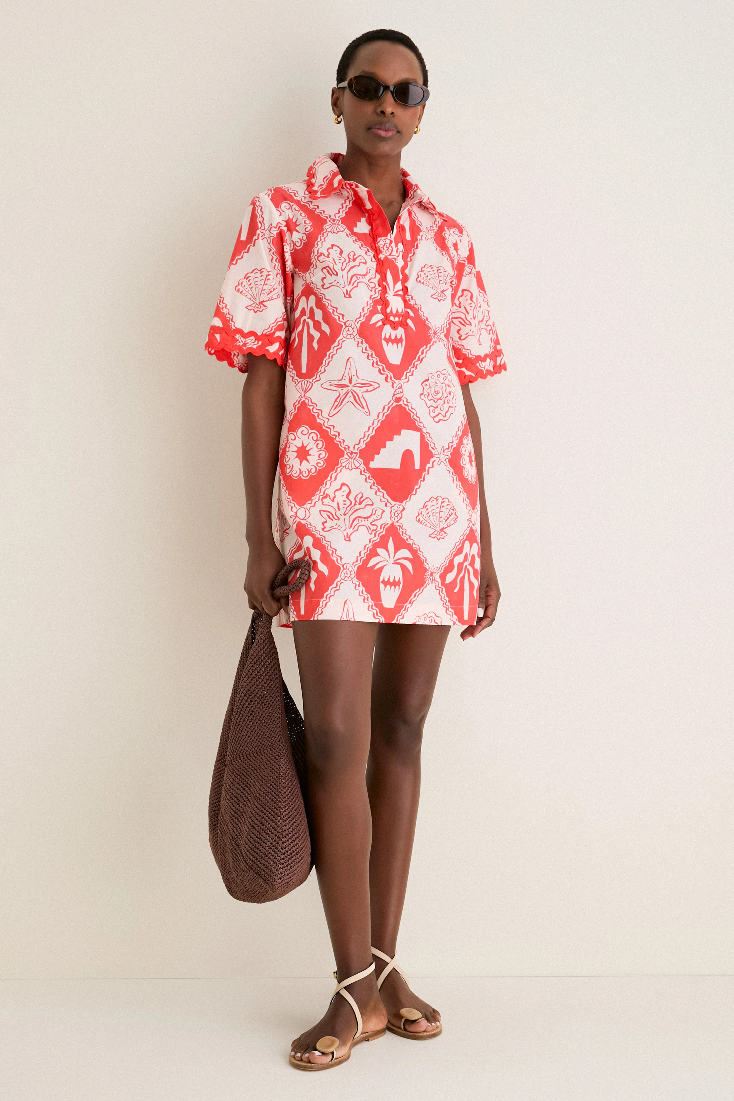Asterias Red Collared Shirt Mini Dress | Tuckernuck (US)