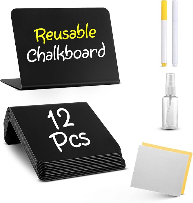 12 Pack Mini Chalkboard Signs for Food, 4\u201dx3\u201d Small Reusable Chalk Board Signs w/Spray ... | Amazon (US)