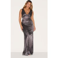 Shape Chocolate Satin Polka Dot Plunge Front Maxi Dress | PrettyLittleThing US