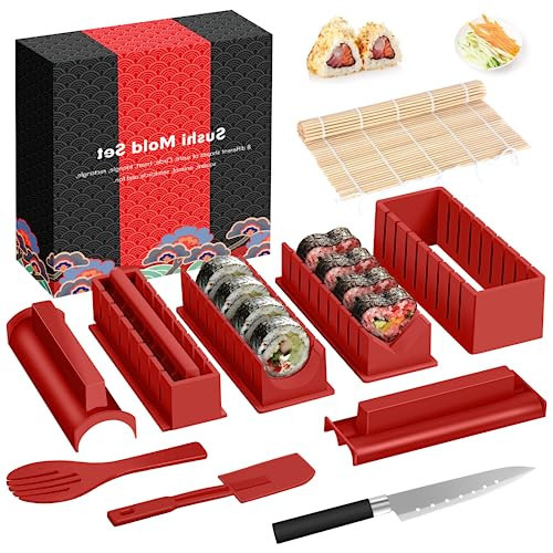HI NINGER Sushi Making Kit Deluxe Edition Complete Sushi Maker Kit 12PCS Home Sushi Mold Press with Sushi Rice Roll Mold Shapes,Fork , Sushi Knife,Sushi Rolling Mat,Chopsticks | Amazon (US)