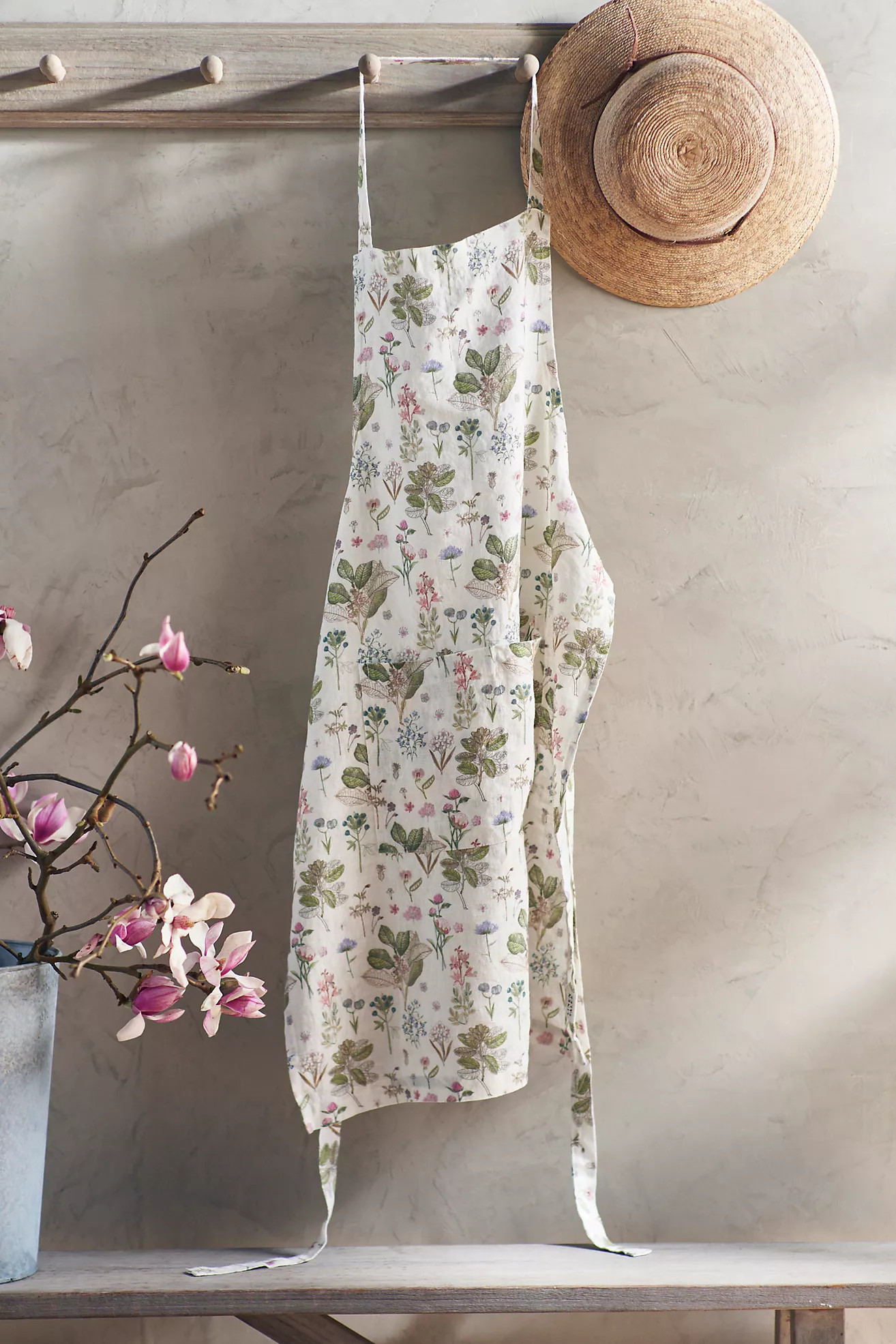 Botanical White Linen Apron | Anthropologie (US)