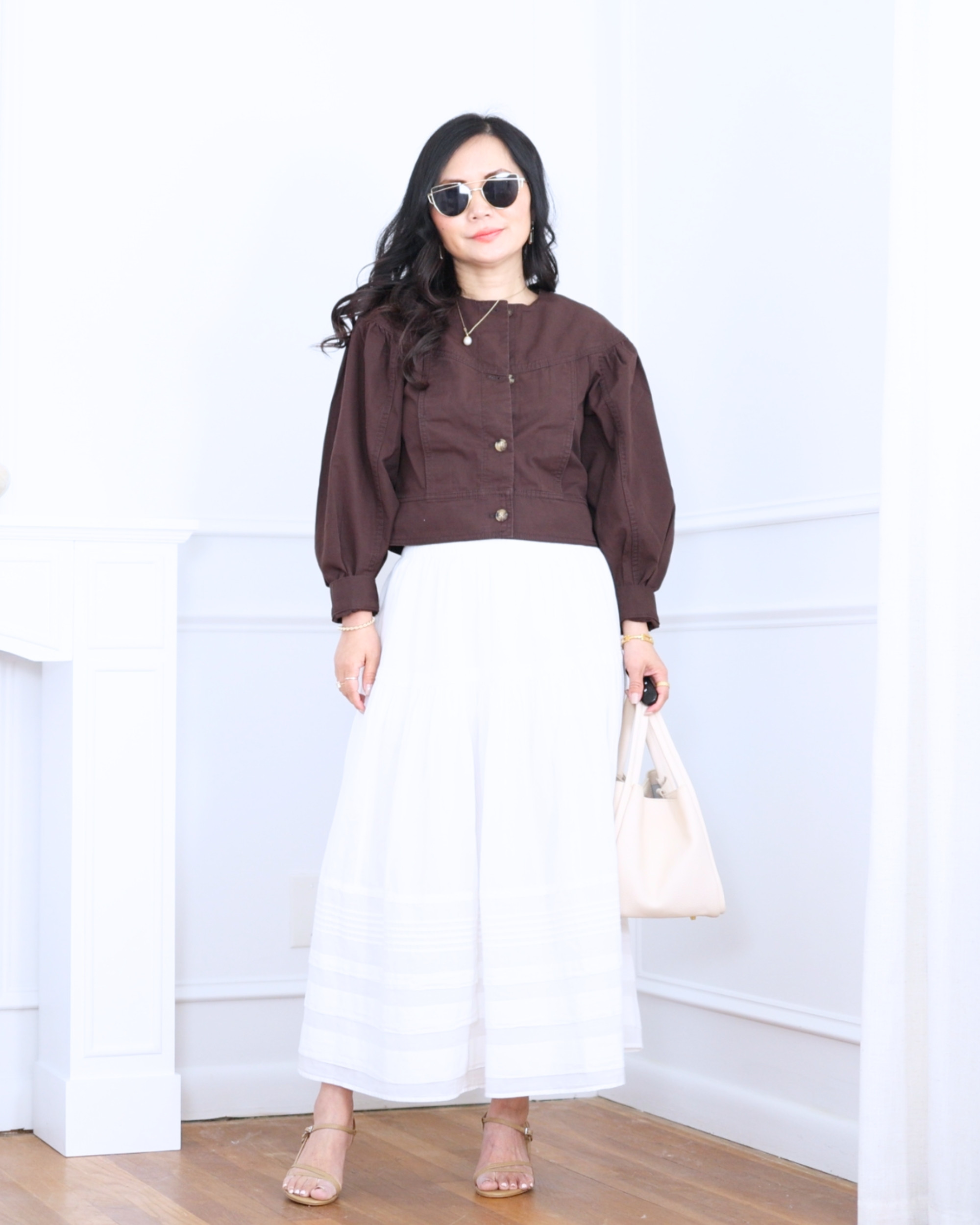 Gathered Sleeve Twill Jacket from LOFT paired with a boho maxi skirt from Abercrombie — a mix of structure and flow that feels effortless, feminine, and easy to wear. I'm 5'2, wearing size S. 

 #LTKootd #LTKOver40 #LTKPetite