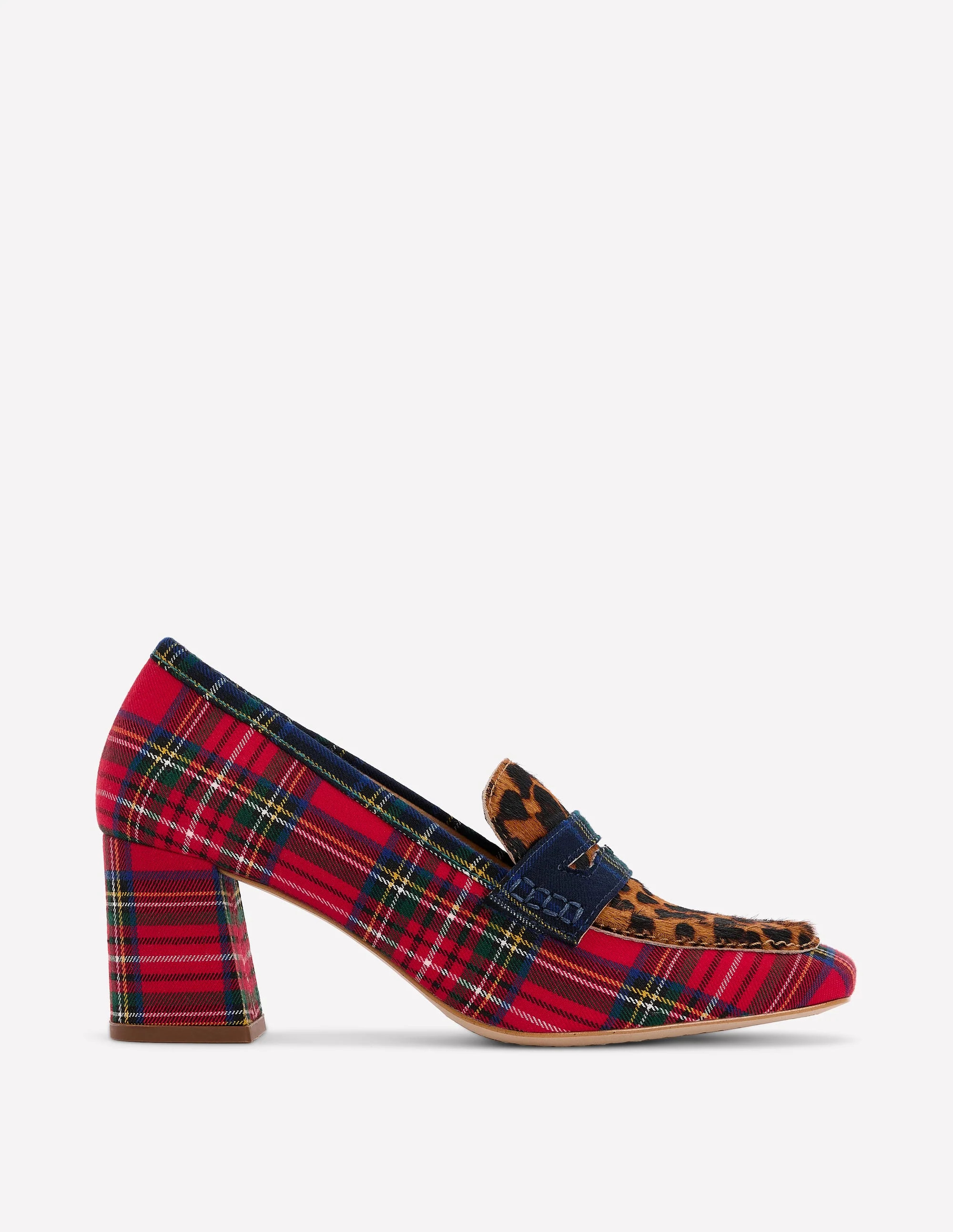 Sol Block Heeled Penny Loafers-Tartan Check | Boden UK