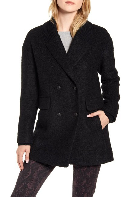 Kenneth Cole New YorkDouble Breasted Rib Trim Pressed Boucl? Peacoat | Nordstrom Rack
