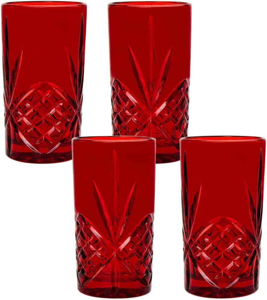 Godinger Dublin Highball Glasses, Drinking Glasses, Holiday Decor, Christmas Decorations, Red - S... | Amazon (US)