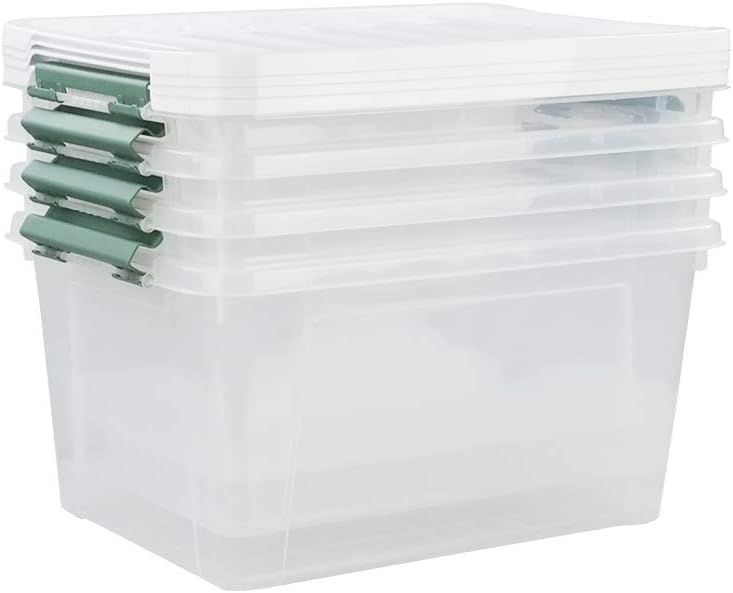 Gloreen 20 Quart Clear Storage Bins with Lid and Handle, Multipurpose Stackable Plastic Storage L... | Amazon (US)
