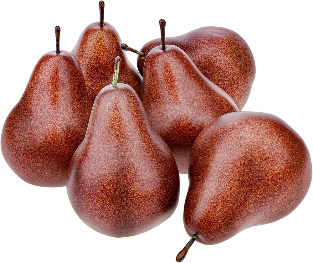 6 Pack Realistic Artificial Brown Pears - Fake Fruit Decor for Home Kitchen, Table Centerpiece, P... | Amazon (US)