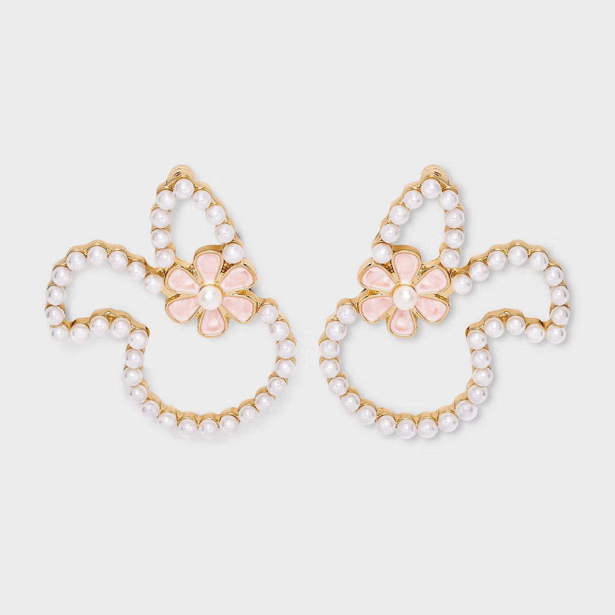 Easter Pearl Bunny with Flower Earrings - Ivory/Pink: Hypoallergenic Zinc Studs, Post Closure, 1.... | Target