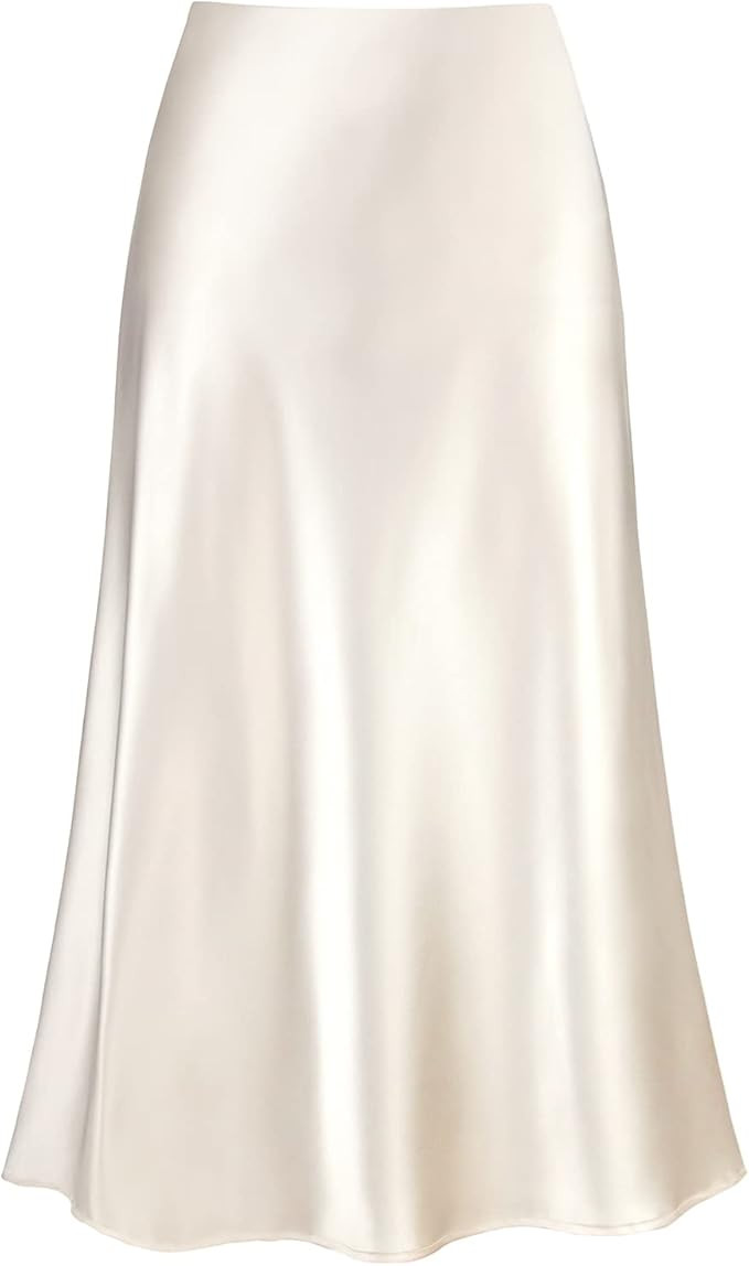 Modegal Women's Satin High Waist Hidden Elasticized Waistband Flared Casual A Line Midi Skirt | Amazon (US)