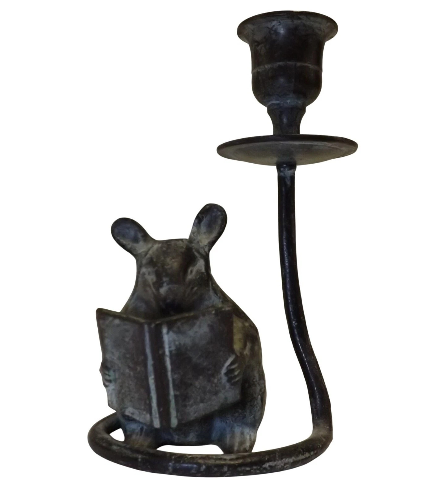 Vintage S.P.I. Verdis Green Patina Bronze Candle Holder Mouse Reading | eBay US