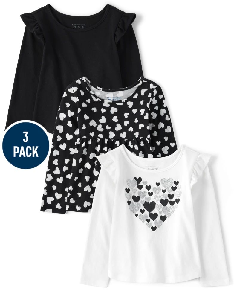 Toddler Girls Heart Top 3-Pack - black | The Children's Place