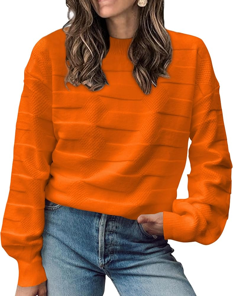 CCTOO Womens Oversized Pullover Sweaters: Casual Long Sleeve Crewneck Drop Shoulder Checkered Kni... | Amazon (US)