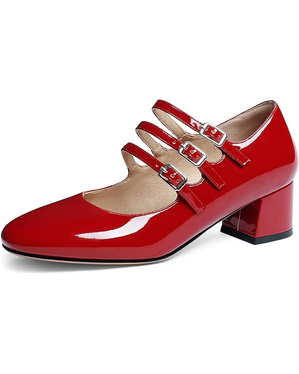 Naiyee Mary Jane Shoes Women Chunky Block Heel Dress Shoes for Women Low Heels Close Rounded Toe ... | Amazon (US)
