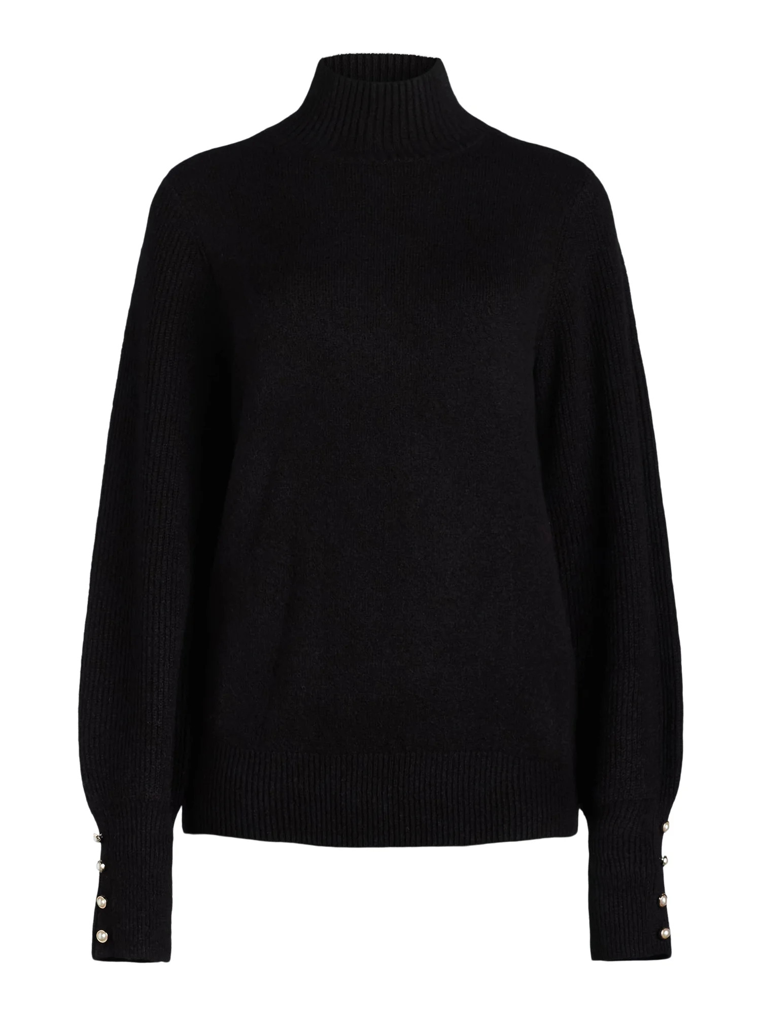 Scoop Women's Turtleneck Sweater with Faux Pearl Button Cuffs, Midweight, Sizes XS-XXL | Walmart (US)
