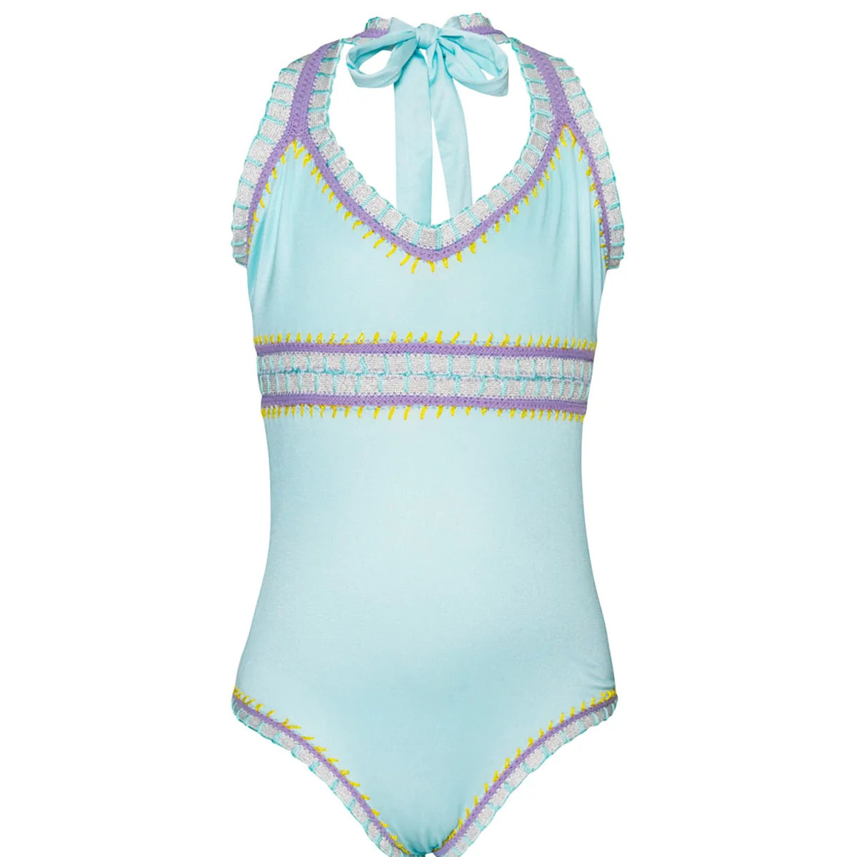 Kids Light Blue Rainbow Embroidered One Piece | PQ Swim | PQ Swim