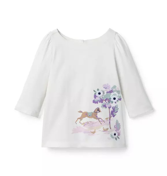 Janie and Jack | Horse Boatneck Top - White / 18-24m | Janie and Jack