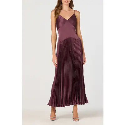 ASTR the Label Pleated Drop Waist Dress in Champagne at Nordstrom, Size X-Small | Nordstrom