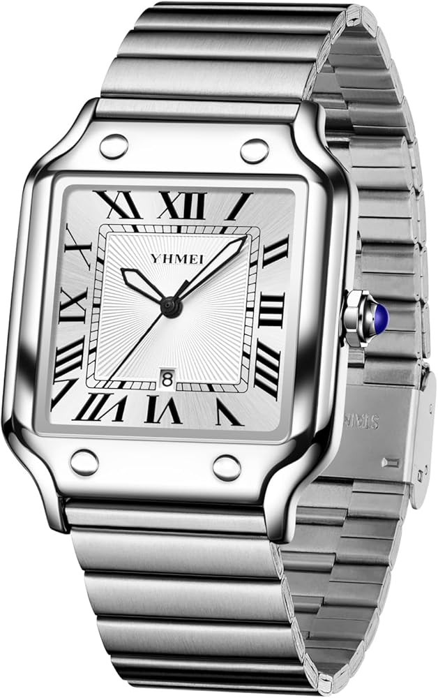 CARLIEN Unisex Classic Square Roman Numerals Silver Analog Waterproof Watches for Women Men Stain... | Amazon (US)