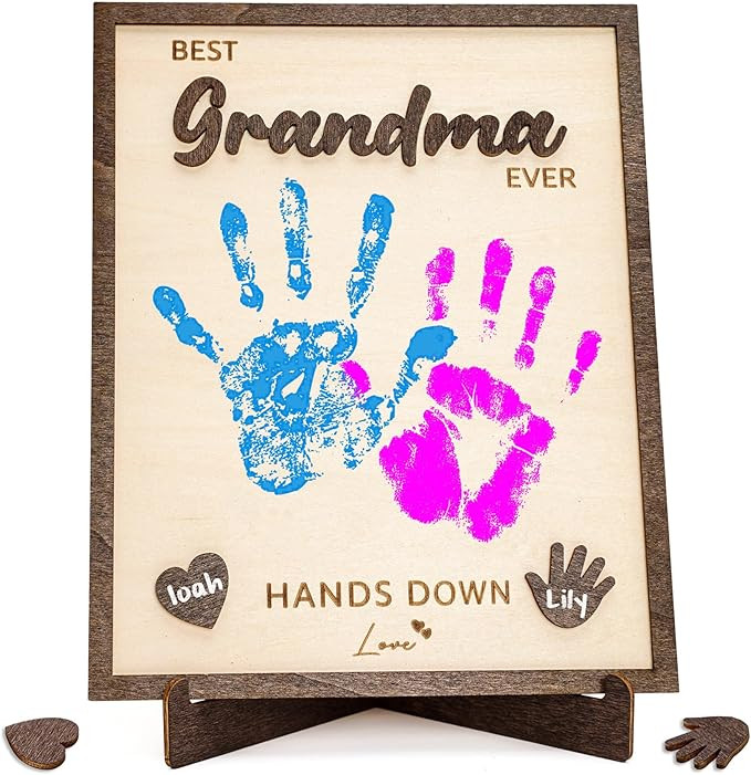 Best Grandma Ever Gifts - Personalized Wooden Handprint Plaque, DIY Keepsake Craft Kit from Grand... | Amazon (US)