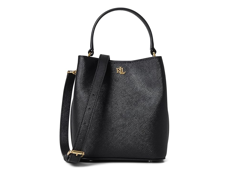 Lauren Ralph Lauren Crosshatch Small Reese Bucket Bag Cross Body Women's Handbags Black, Leather | Zappos