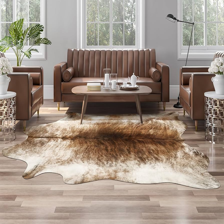 AROGAN Western Decor Faux Fur Cowhide Rug, 4.6 x 5.2 Feet Premium Animal Skin Cow Hide Rug, Durab... | Amazon (US)
