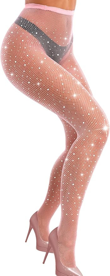 VEBZIN Sexy Sparkly Fishnets Stockings Jeweled High Waist Fishnet Tights for Women Rhinestone Par... | Amazon (US)