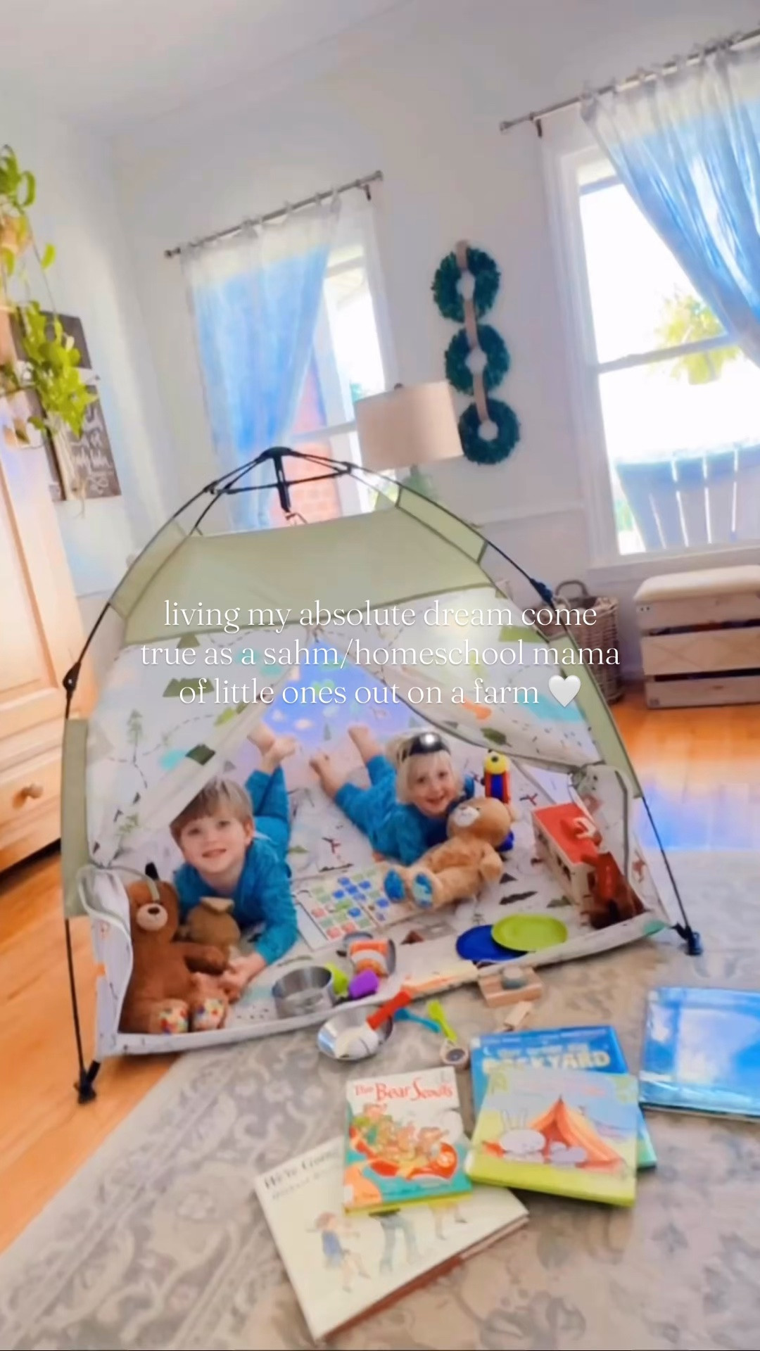 Happy Monday from the Mabry Farm!! 🐓🌾🧺🥚 Come spend a fresh start to the new week 🌞 morning with me as a SAHM and homeschool mama 🍎 of two little ones 👶🏼👶🏼 out on the farm!!! 🫶🏽🌳🧺🏡 #happymonday #hellonewweek #sahm #homeschoolmama #sahmonafarm 

These cuties were excited to start a brand new homeschool preschool unit 📖 for the week 🏕️ - all about CAMPING!! ⛺️ We love this sweet preschool thematic unit book 📕(with weekly devotionals 🙏 - my favorite part!!) by @clairemariahmurray // @thetruthandlightco so much - highly recommend 👏🏽 for your little ones!! ✝️ And to go along with this week’s thematic unit, we set up our cutie little tent ⛺️ for the boys 🫶🏽 to do some imaginary 💭 play  🌳 and they have loved it all morning!!! ❤️ Oh how fun 🤩 and the pure magic 🪄 of childhood!! 🌿 

And went on a “hike” 🥾 down our driveway to the pond/lake 🦆🌾 to go “ catch some fish” 🎣 - look at my tiny cutie whittle fisherman hehehe!!! 🐟 And then Judson worked on making “maps” 🗺️📍 for him and Levi Rhett for all their adventures… how creative 🎨 is that?! 😍 I love a happy and fun start to the new week around here!! ✨ And word on the street 😉 is we will be roasting 🔥 some s’mores 🍫 one night this week, too!! 🤭🥳 Being a mommy is so much fun!! 🤩