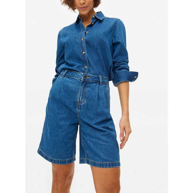 Dark Denim Pleated Bermuda Shorts 8 | Tu Clothing