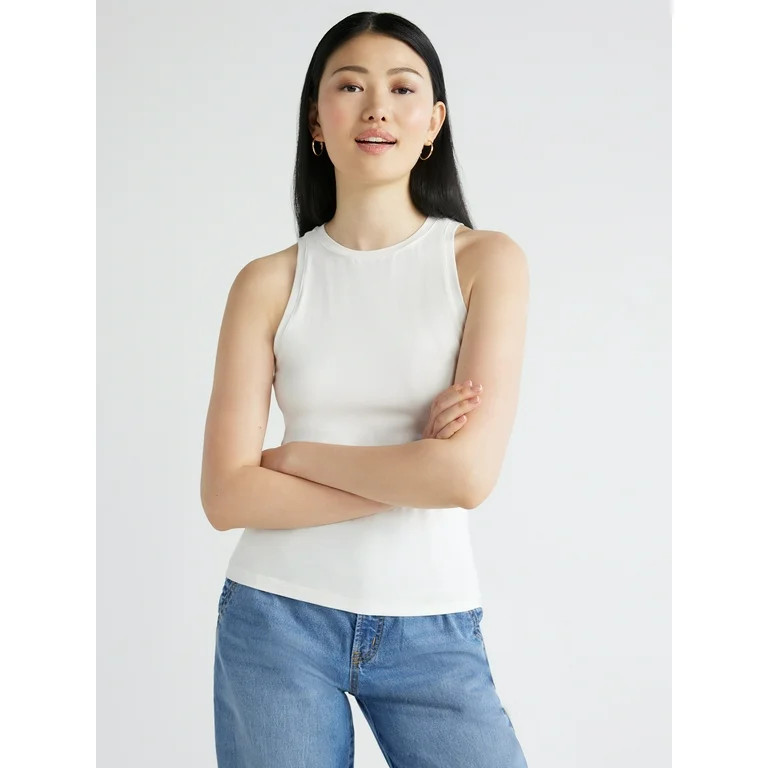 Scoop Women’s Ultimate Cotton Jersey Fitted High Neck Baby Tank Top, Sizes XS-XXL | Walmart (US)