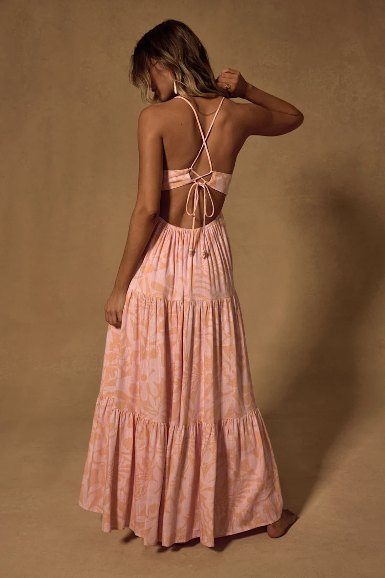 Mykonos Memories Peach and Pink Abstract Maxi Dress With Pockets | Lulus
