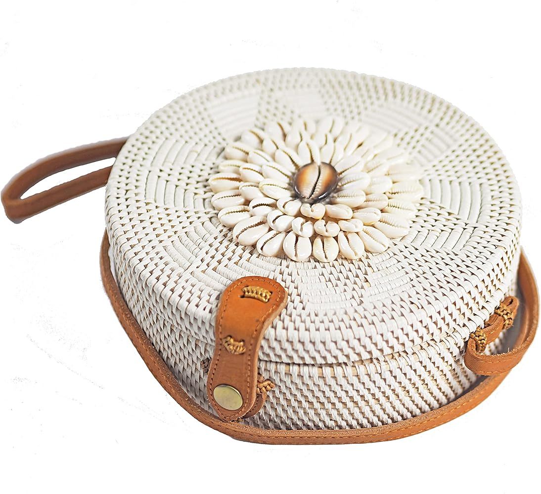 Rattan Bags Round Cross Body Shoulder Shelled Summer Beach Handbags For Women For Women | Amazon (US)