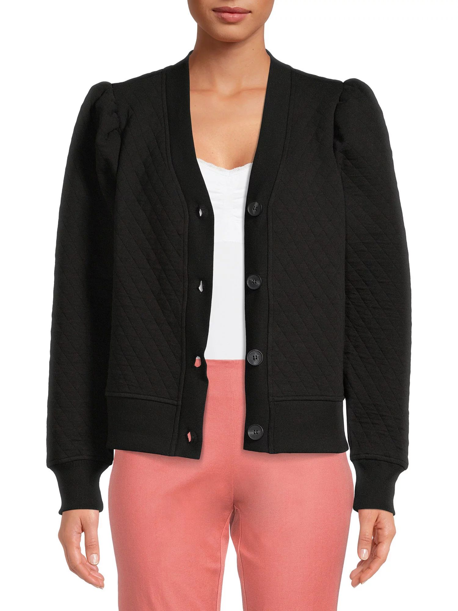 Time and Tru Women's Coordinating Quilted Puff Sleeve Top | Walmart (US)