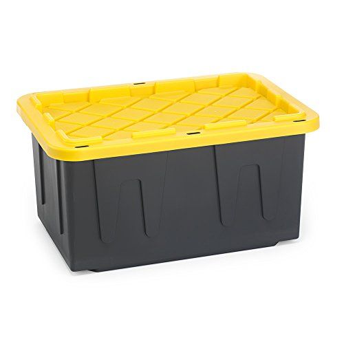 Homz Durabilt Tough Storage Tote Box, 27 Gallon, Black With Yellow Lid, Stackable, 4-Pack | Amazon (US)